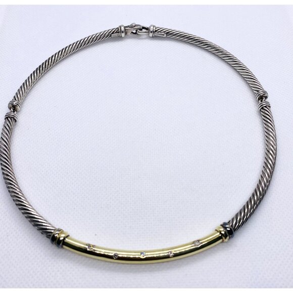 David Yurman Metro Diamond Cable 15.5" Choker Necklace Silver 14k Gold - Picture 1 of 11